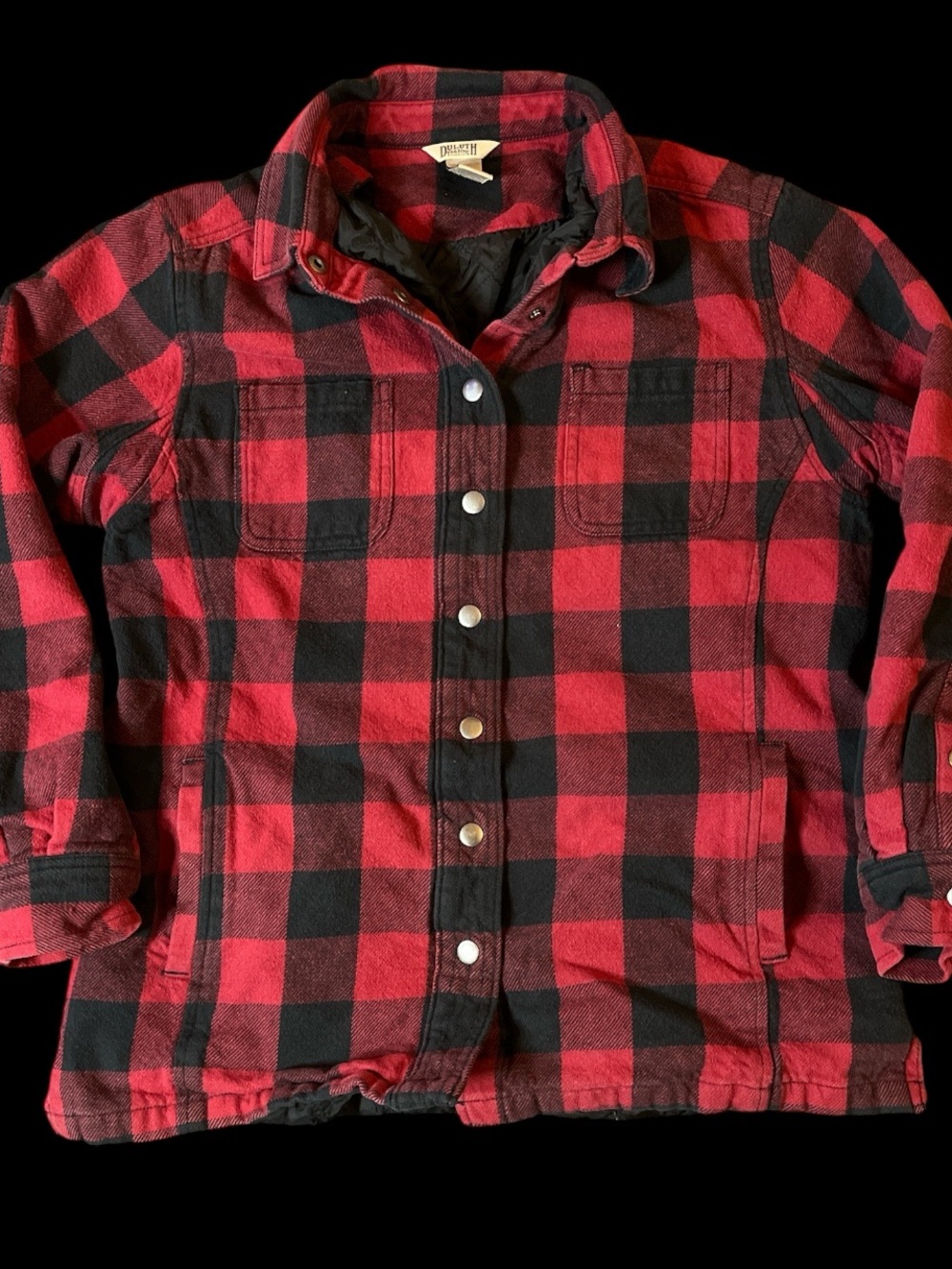 Duluth Trading Co Red & Black Buffalo Plaid Snap-Front Shirt Jacket